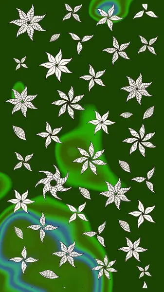 Yeşil ve nötr renklerde çiçekler. Kumaş desenli papatya çiçekleri ayrıntıları.