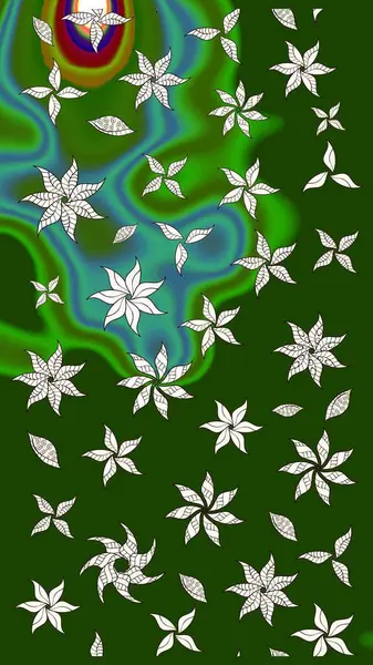 Klasik taslak çizimi. Çiçek yeşili ve nötr çizim deseni. Raster Yumuşak kumaş deseni. Raster çiçek izi..