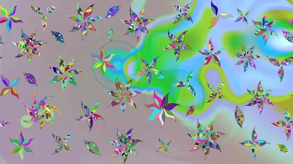 Tarafsız ve mavi renkte çiçekler. Çiçekli eskiz çizimi. Renkli Yaz Temalı eskiz kalıbı. Düz Çiçek Elementleri Tasarımı.