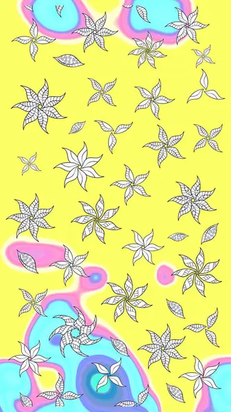 Sarı ve mavi renkli şirin çiçek desenleri. Raster Modaya uygun kumaş deseni. Renkli Bahar Teması eskiz kalıbı. Düz Çiçek Elementleri Tasarımı.