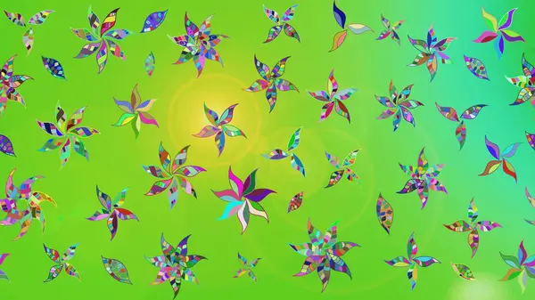 Çiçekli karalama şeklinde Raster çiçek deseni. Yeşil ve sarı renkli çiçekler. Nazik, narin çiçek arkaplanı.