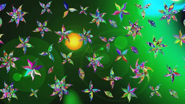 Raster illüstrasyonu. Klasik çiçek tasarımı elementleri. Yeşil ve gri kıvırcık çiçekler yeşil ve gri renklerde.