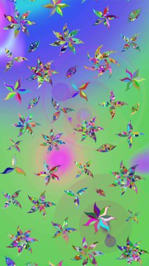 Düz Çiçek Elementleri Tasarımı. Yeşil ve mor renkli çiçekler. Raster illüstrasyonundaki çiçek desenli çizim. Renkli Bahar Teması çizim şablonu.