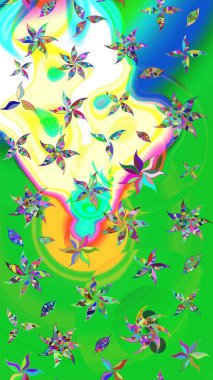 Raster. Güzel suluboya çiçekler, parlak resim ilham verici yeşil ve mavi çiçek desenli eskiz arka plan.