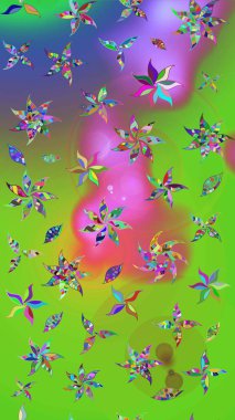 Çiçekler suluboya tarzında yeşil ve mor renklerde. Yeşil ve menekşe rengi çiçekli çizim deseni.