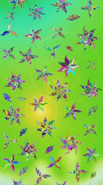 Düz Çiçek Elementleri Tasarım Raster illüstrasyonu. Çiçekli çiçek deseni, suluboya. Yeşil ve sarı renkli çiçekler. Renkli Bahar Teması çizim şablonu..