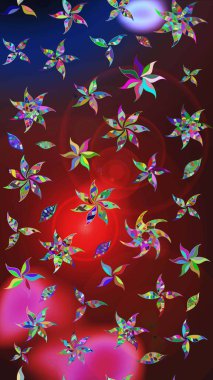 Raster çiçek desenleri çiziyor. Vadinin çiçekleri kırmızı ve kahverengi renklerde.