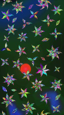 Düz Çiçek Elementleri Tasarımı. Çiçek deseni. Renkli Bahar Teması eskiz kalıbı. Raster çizimi. Güzel kumaş deseni..