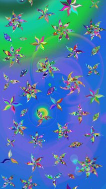 Suluboya çiçekli çiçek deseni. Mavi ve yeşil renklerde güzel bir tekstil. Raster illüstrasyonu.