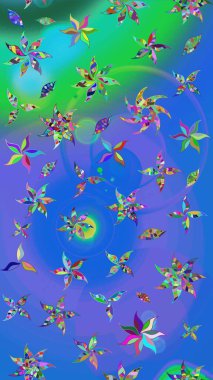 Raster Yumuşak kumaş deseni. Raster çiçek izi. Çiçek mavisi ve yeşil çizim deseni. Klasik taslak çizimi.