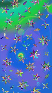 Küçük çiçekteki sevimli çiçek deseni. Mavi ve yeşil renkte çiçekler.