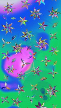 Kabile sanatı boho baskısı, klasik çiçek arkaplanı. Soyut etnik raster çizim kalıbı. Arkaplan dokusu, duvar kağıdı, mavi ve yeşil renkli çiçek teması.