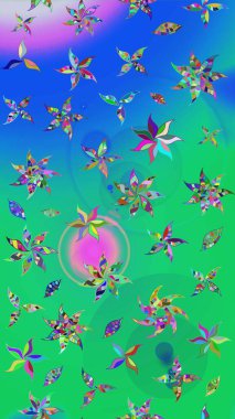 Renkli Bahar Teması eskiz kalıbı. Düz Çiçek Elementleri Tasarımı. Raster illüstrasyonundaki çiçek desenli çizim. Yeşil ve mavi renkte çiçekler.