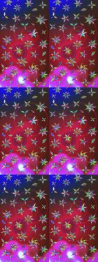 Düz Çiçek Elementleri Tasarımı. Kırmızı ve mavi renkte çiçekler. Renkli Yaz Temalı eskiz kalıbı. Sevimli çiçek raster deseni.