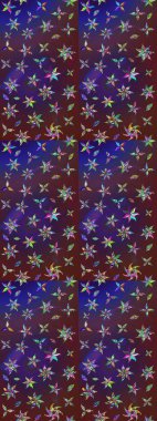 Birçok mor ve mor soyut çiçekli tropik eskiz deseni. Küçük çiçekteki sevimli çiçek deseni. Varyete ve mor raster çizimi.