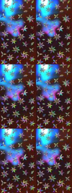 Raster illüstrasyonundaki çiçek desenli çizim. Suluboya tarzında kahverengi ve mavi renkte çiçekler.