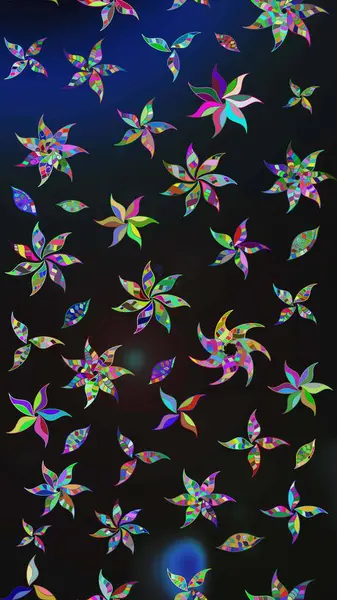 Gri ve mavi renklerde bahar çiçekleri. Raster illüstrasyonu. Raster deseni. Patlayan çiçekler soyut yerleştirilmiş.