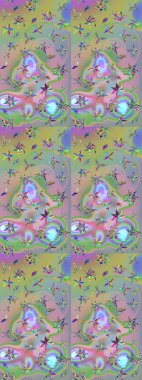 Tarafsız ve yeşil renklerde çiçekler. Tropik çiçek desenleri. Raster illüstrasyonu.