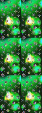 Vadinin yeşil ve gri renkli çiçekleri. Çiçekler. Soyut etnik raster çizim kalıbı.