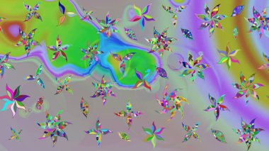 Renkli Yaz Temalı eskiz kalıbı. Raster Illustrasyon 'daki Çiçek Deseni' nin son moda çizimi. Güzel kumaş deseni. Düz Çiçek Elementleri Tasarımı.