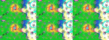 Ağaç dallı bahar çiçekli desen, çiçek siluetiyle yeşil ve mavi renkler. Raster deseni.