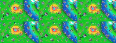 Çiçekli karalama şeklinde Raster çiçek deseni. Nazik, narin çiçek arkaplanı. Yeşil ve mavi renkte çiçekler.