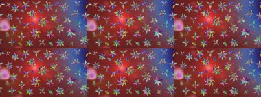 Küçük çiçekte güzel bir desen. Küçük renkli çiçekler. Moda baskıları için zarif bir şablon. Çiçekli bahar çiçekleri. Motley illüstrasyonu.