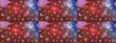 Raster Floral Illustration, Asyalı tekstil. Kahverengi ve kırmızı renkte etnik çiçeklerle süslenmiş zarif bir eskiz..