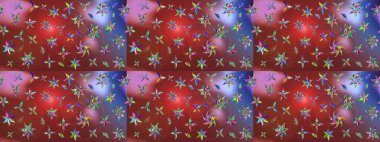 Raster Floral Illustration, Asyalı tekstil. Kahverengi ve kırmızı renkte etnik çiçeklerle süslenmiş zarif bir eskiz..