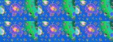 Parlak çiçekli kolaj çiçekleri mavi ve yeşil. Çiçekli zambakların eskiz geçmişi. Çiçek tasarımı için inanılmaz kolaj cennet tarzı..