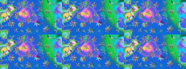 Parmak izi, kumaş, duvar kâğıdı, tekstil için raster dokusu. Nakış desenli çiçek deseni. Renkli grunge soyut arkaplanı coloblue ve yeşil çiçeklerle zenginleştirir.