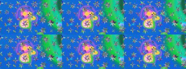 Düz Çiçek Elementleri Tasarımı. Renkli Bahar Teması eskiz kalıbı. Mavi ve yeşil renkli çiçekler. Sevimli çiçek raster deseni.