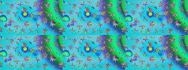 El çizimi Raster çizimi. Çizim çiçek deseni duvar kağıdı, web sitesi arka planı, ambalaj kağıdı, davetiye, broşür, afiş veya web sitesi için kullanılabilir. Parlak elementlerin.