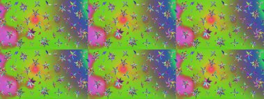 Yeşil ve mor renkli etnik çiçeklerle süslenmiş zarif bir eskiz şekli. Raster Çiçek İllüstrasyonu güzel tekstil..