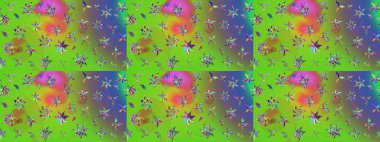 Çiçek desenli eskiz. Yeşil ve mor renkli çiçekler. Tişört baskısı için çiçek boyama rasteriName.