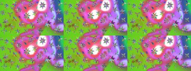 Yeşil ve mor el çizimi desen. Karalama çiçekleri çizim kalıbı. Sanat ilham verici ve menekşe tarzı çiçekler ve arka plan bırakır. Raster deseni.