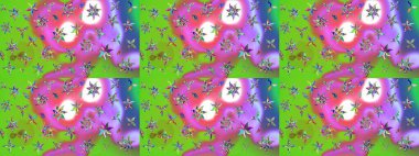 Yeşil ve mor el çizimi desen. Karalama çiçekleri çizim kalıbı. Sanat ilham verici ve menekşe tarzı çiçekler ve arka plan bırakır. Raster deseni.