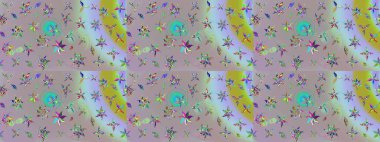 Raster çiçek desenli çiçek deseni, yapraklar, dekoratif elementler, sıçrama, lekeler, el çizimi kontur çizgileri ve Doodle çizim stili, grafik raster çizim çizimi.