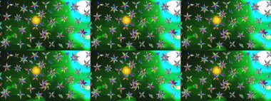 Yumuşak, bahar çiçekleri yeşil ve mavi renklerde. Raster illüstrasyonu. Çiçek ve yapraklı karalama şeklinde Raster çiçek deseni.