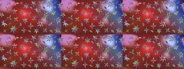 Raster Floral Illustration, Asyalı tekstil. Kahverengi ve kırmızı renkte etnik çiçeklerle süslenmiş zarif bir eskiz..