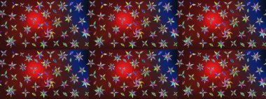 Raster Floral Illustration, Asyalı tekstil. Kahverengi ve kırmızı renkte etnik çiçeklerle süslenmiş zarif bir eskiz..