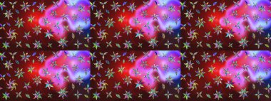 Patlayan çiçekler soyut olarak yerleştirilmiş. Raster deseni. Raster illüstrasyonu. Nazikçe, bahar çiçekleri kahverengi ve kırmızı renklerde.