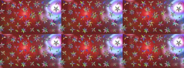 Modern çiçek arkaplanı. Moda baskıları için zarif bir şablon. Parlak renkli çiçekleri ve kahverengi ve kırmızı renkte yaprakları olan harika bir çiçek deseni. Halk stili.