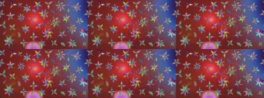 3D çiçekler, eskiz. Raster illüstrasyonu. Kahverengi ve kırmızı renklerde.