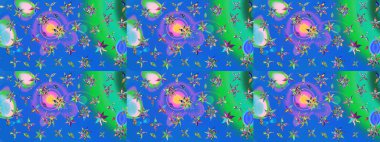 Parlak çiçekli kolaj çiçekleri mavi ve yeşil. Çiçekli zambakların eskiz geçmişi. Çiçek tasarımı için inanılmaz kolaj cennet tarzı..