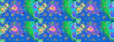 Parmak izi, kumaş, duvar kâğıdı, tekstil için raster dokusu. Nakış desenli çiçek deseni. Renkli grunge soyut arkaplanı coloblue ve yeşil çiçeklerle zenginleştirir.