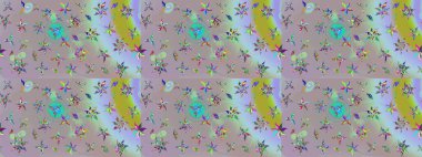 Raster Çiçek İllüstrasyonu 'nun şirin tekstili. Tarafsız ve gri renkte etnik çiçeklerle süslenmiş zarif bir eskiz..