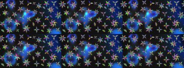 Suluboya çiçekli çiçek deseni. Raster illüstrasyonu. Gri ve mavi renkli güzel tekstil.