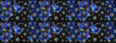 Gri ve mavi renkli etnik çiçekli zarif eskiz deseni. Raster Çiçek İllüstrasyonu güzel tekstil..