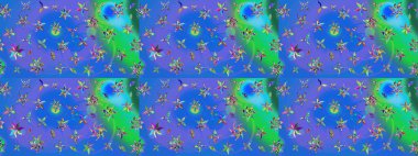 Raster deseni. Küçük çiçekteki sevimli çiçek deseni. Nazikçe, mavi ve mor renkte yaz çiçekleri. Raster illüstrasyonu.